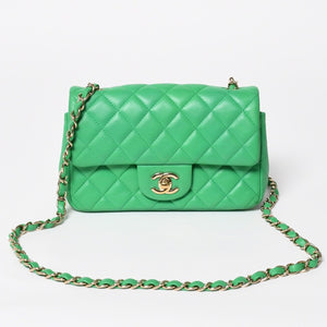 極美品 CHANEL シャネル ミニマトラッセ 20 Sフラップ Sチェーンショルダーバッグ 29番台 ココマーク ラムスキン グリーン 中古 4a008338