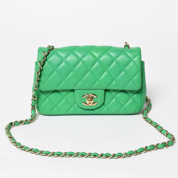 極美品 CHANEL シャネル ミニマトラッセ 20 Sフラップ Sチェーンショルダーバッグ 29番台 ココマーク ラムスキン グリーン 中古 4a008338