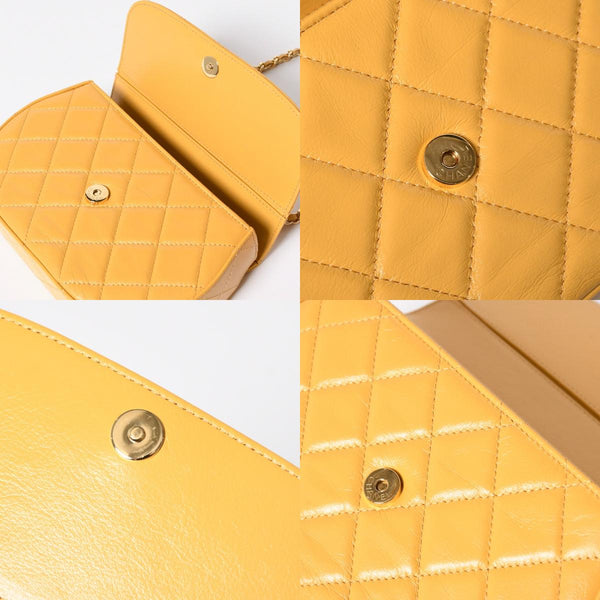 Like new CHANEL Hobo Chain Shoulder Bag Random Number Coco Mark Calfskin Yellow Gold Hardware Used 4a008586