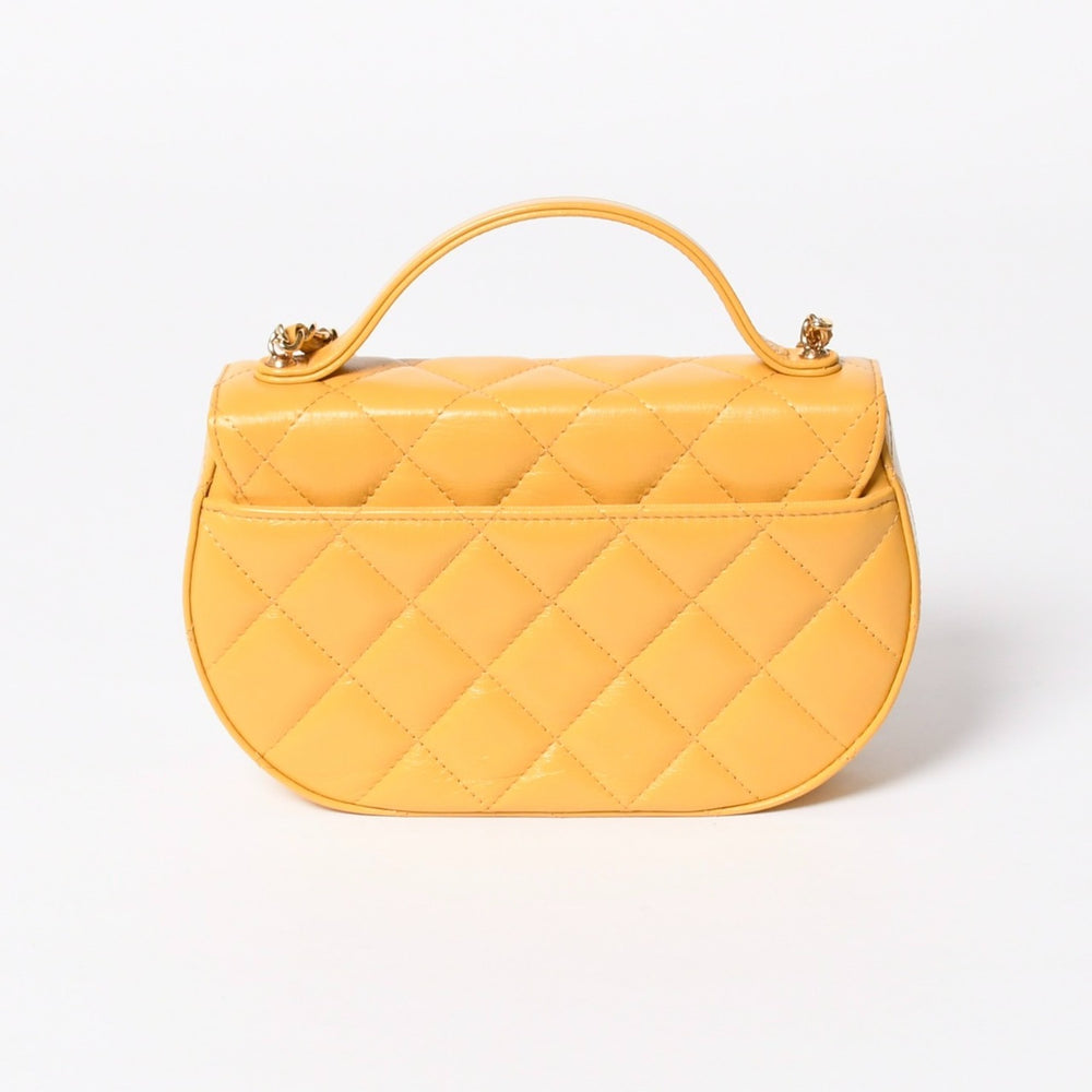 新品同様 CHANEL シャネル ホーボー チェーンショルダーバッグ ランダム番台 ココマーク カーフスキン イエロー ゴールド金具 中古 4a008586