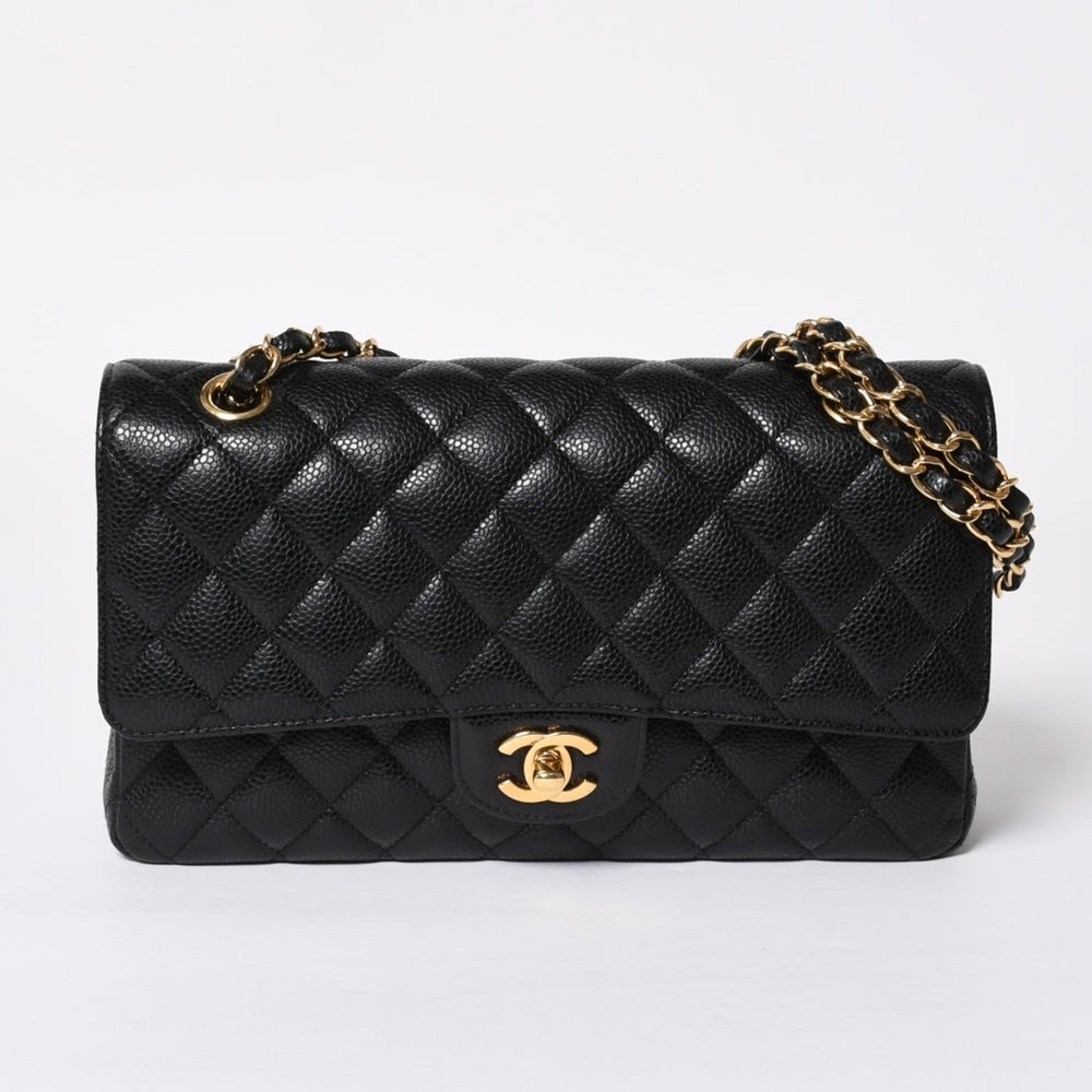 新品同様 CHANEL シャネル マトラッセ 25 Wフラップ Wチェーンショルダーバッグ 29番台 ココマーク キャビアスキン ブラック 中古 4a008588
