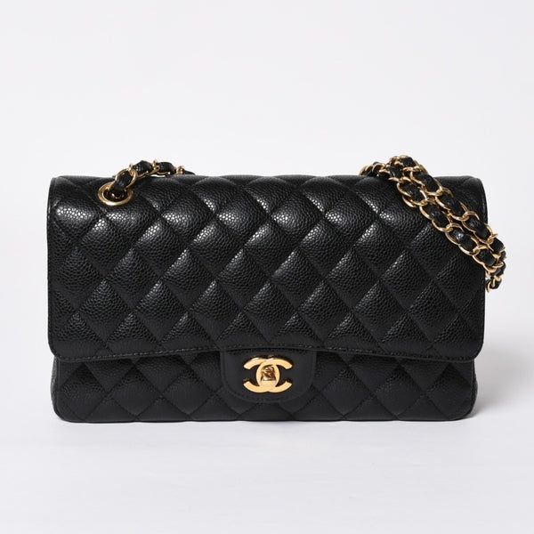 Like new CHANEL Matelasse 25 W flap W chain shoulder bag 29 series Coco mark caviar skin black used 4a008588