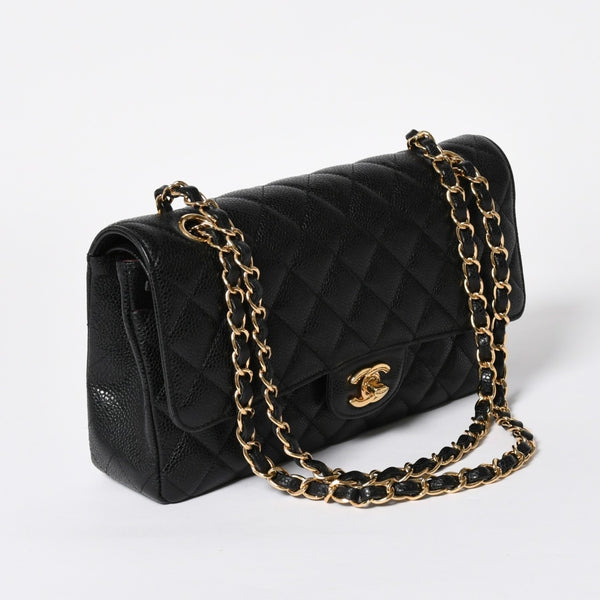 Like new CHANEL Matelasse 25 W flap W chain shoulder bag 29 series Coco mark caviar skin black used 4a008588