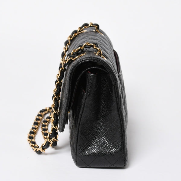 Like new CHANEL Matelasse 25 W flap W chain shoulder bag 29 series Coco mark caviar skin black used 4a008588