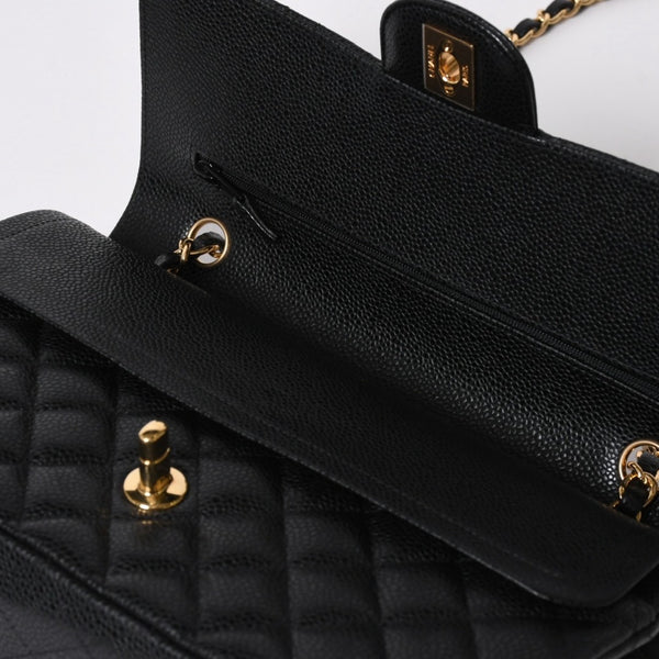 Like new CHANEL Matelasse 25 W flap W chain shoulder bag 29 series Coco mark caviar skin black used 4a008588