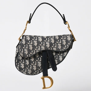 極美品 CHRISTIAN DIOR クリスチャンディオール サドルミニバッグ ハンドバッグ M0456CTZQ オブリーク ネイビー 中古 4a008589