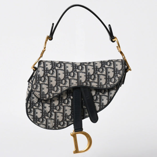 極美品 CHRISTIAN DIOR クリスチャンディオール サドルミニバッグ ハンドバッグ M0456CTZQ オブリーク ネイビー 中古 4a008589
