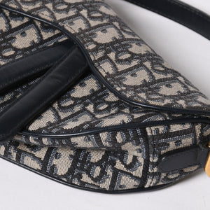 極美品 CHRISTIAN DIOR クリスチャンディオール サドルミニバッグ ハンドバッグ M0456CTZQ オブリーク ネイビー 中古 4a008589