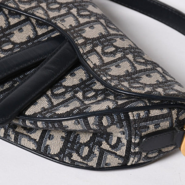 極美品 CHRISTIAN DIOR クリスチャンディオール サドルミニバッグ ハンドバッグ M0456CTZQ オブリーク ネイビー 中古 4a008589