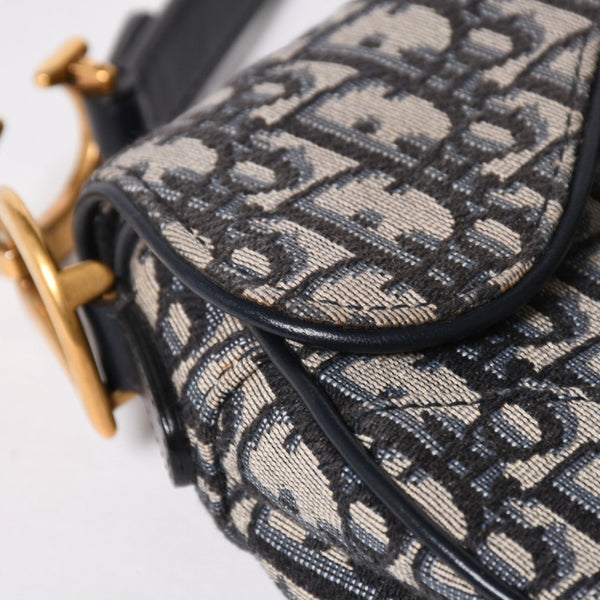 極美品 CHRISTIAN DIOR クリスチャンディオール サドルミニバッグ ハンドバッグ M0456CTZQ オブリーク ネイビー 中古 4a008589