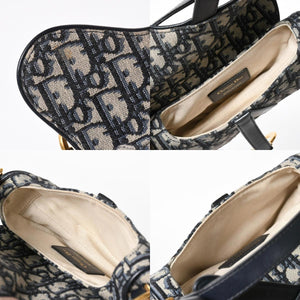 極美品 CHRISTIAN DIOR クリスチャンディオール サドルミニバッグ ハンドバッグ M0456CTZQ オブリーク ネイビー 中古 4a008589