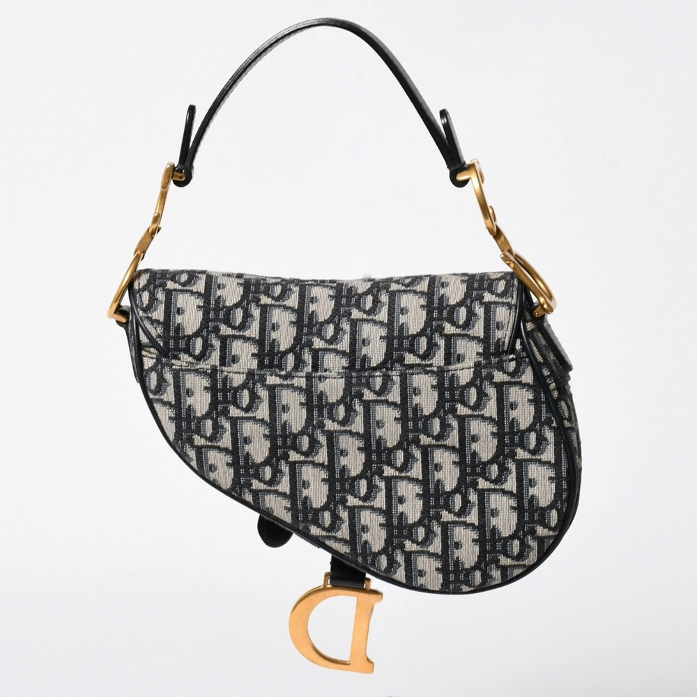 極美品 CHRISTIAN DIOR クリスチャンディオール サドルミニバッグ ハンドバッグ M0456CTZQ オブリーク ネイビー 中古 4a008589