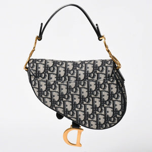 極美品 CHRISTIAN DIOR クリスチャンディオール サドルミニバッグ ハンドバッグ M0456CTZQ オブリーク ネイビー 中古 4a008589