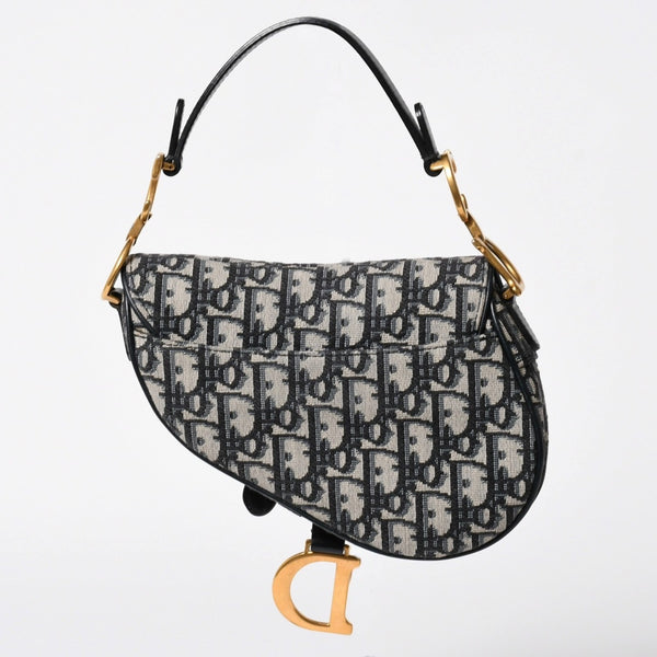 極美品 CHRISTIAN DIOR クリスチャンディオール サドルミニバッグ ハンドバッグ M0456CTZQ オブリーク ネイビー 中古 4a008589