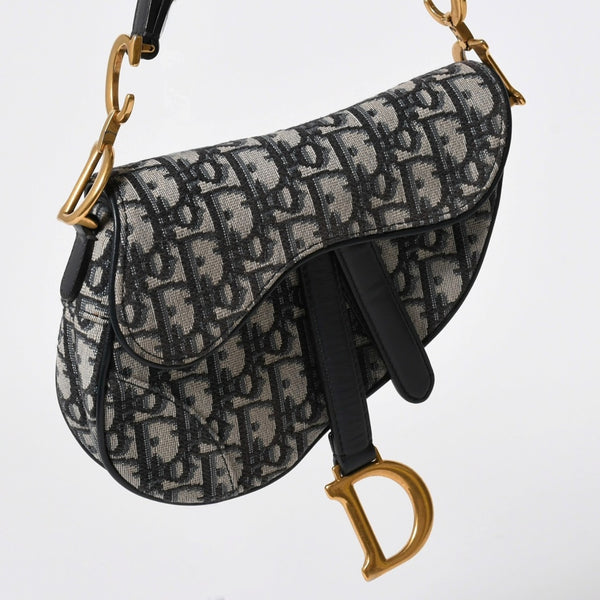 極美品 CHRISTIAN DIOR クリスチャンディオール サドルミニバッグ ハンドバッグ M0456CTZQ オブリーク ネイビー 中古 4a008589