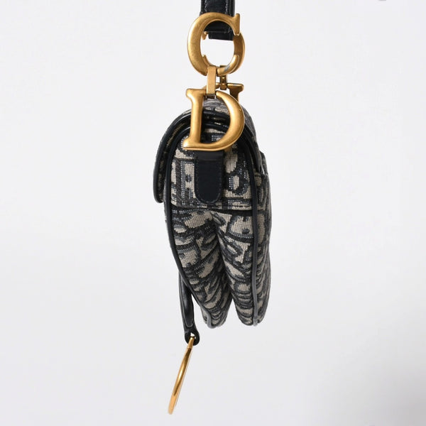 極美品 CHRISTIAN DIOR クリスチャンディオール サドルミニバッグ ハンドバッグ M0456CTZQ オブリーク ネイビー 中古 4a008589