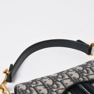 極美品 CHRISTIAN DIOR クリスチャンディオール サドルミニバッグ ハンドバッグ M0456CTZQ オブリーク ネイビー 中古 4a008589