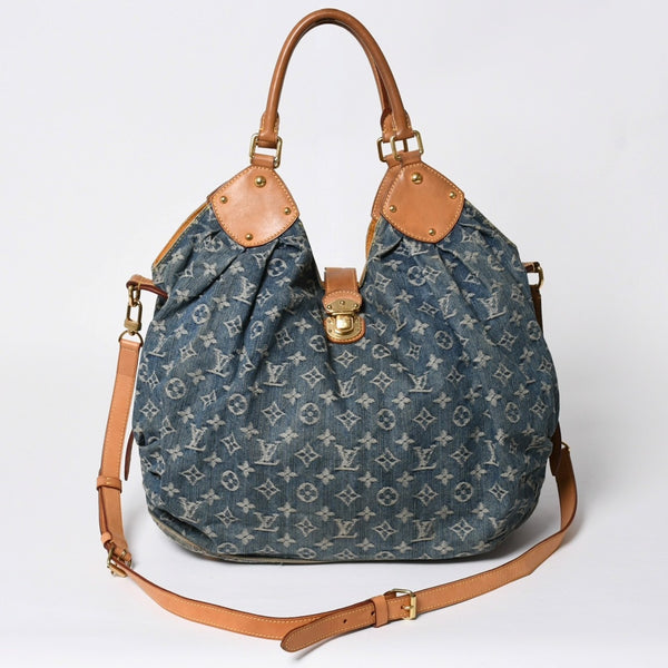 LOUIS VUITTON ルイヴィトン モノグラムデニム XL ハンドバッグ M95515 デニムキャンバス ブルー ゴールド金具 美品 中古 4a008685