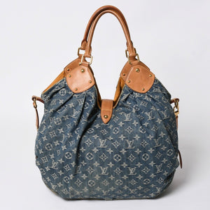 LOUIS VUITTON ルイヴィトン モノグラムデニム XL ハンドバッグ M95515 デニムキャンバス ブルー ゴールド金具 美品 中古 4a008685