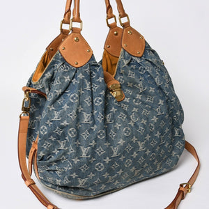 LOUIS VUITTON ルイヴィトン モノグラムデニム XL ハンドバッグ M95515 デニムキャンバス ブルー ゴールド金具 美品 中古 4a008685