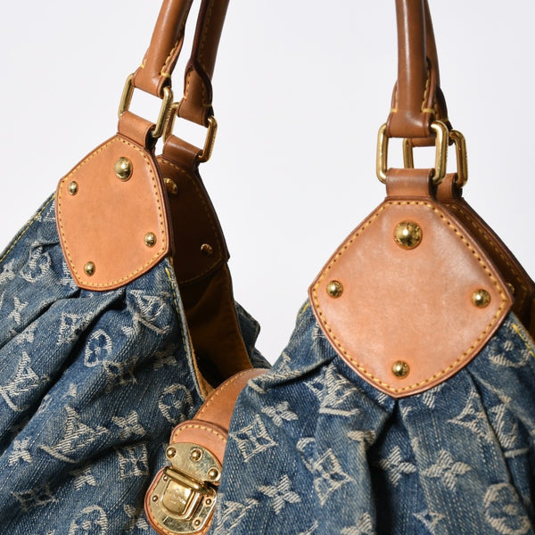 LOUIS VUITTON ルイヴィトン モノグラムデニム XL ハンドバッグ M95515 デニムキャンバス ブルー ゴールド金具 美品 中古 4a008685