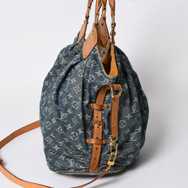 LOUIS VUITTON ルイヴィトン モノグラムデニム XL ハンドバッグ M95515 デニムキャンバス ブルー ゴールド金具 美品 中古 4a008685