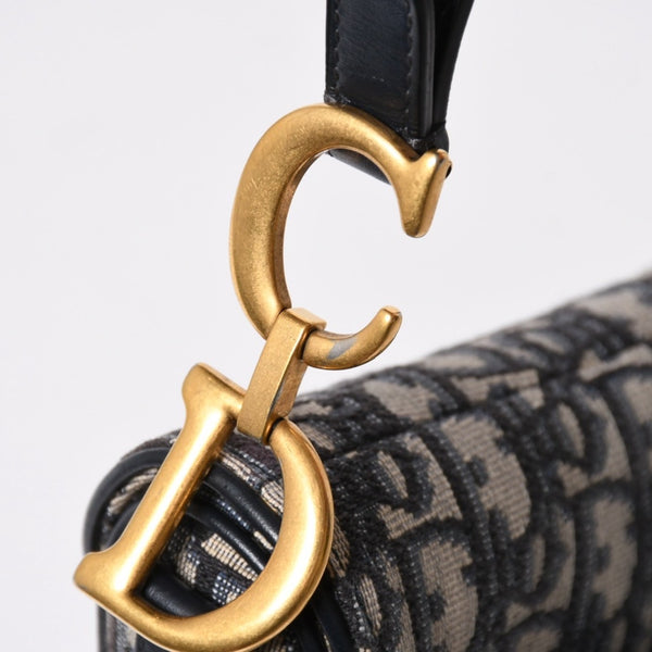 極美品 CHRISTIAN DIOR クリスチャンディオール サドルミニバッグ ハンドバッグ M0456CTZQ オブリーク ネイビー 中古 4a008589