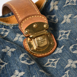 LOUIS VUITTON ルイヴィトン モノグラムデニム XL ハンドバッグ M95515 デニムキャンバス ブルー ゴールド金具 美品 中古 4a008685