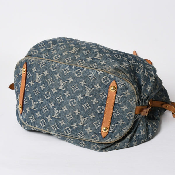 LOUIS VUITTON ルイヴィトン モノグラムデニム XL ハンドバッグ M95515 デニムキャンバス ブルー ゴールド金具 美品 中古 4a008685