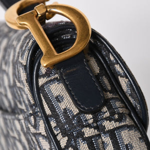 極美品 CHRISTIAN DIOR クリスチャンディオール サドルミニバッグ ハンドバッグ M0456CTZQ オブリーク ネイビー 中古 4a008589