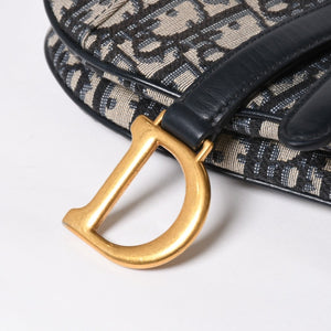 極美品 CHRISTIAN DIOR クリスチャンディオール サドルミニバッグ ハンドバッグ M0456CTZQ オブリーク ネイビー 中古 4a008589