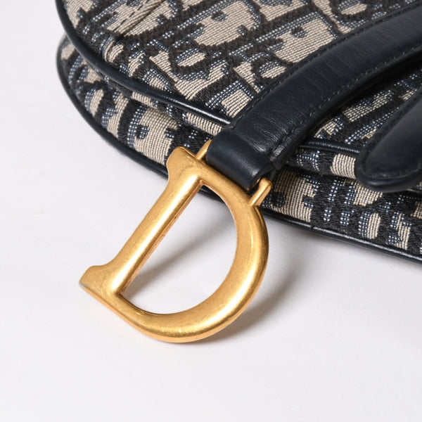 極美品 CHRISTIAN DIOR クリスチャンディオール サドルミニバッグ ハンドバッグ M0456CTZQ オブリーク ネイビー 中古 4a008589