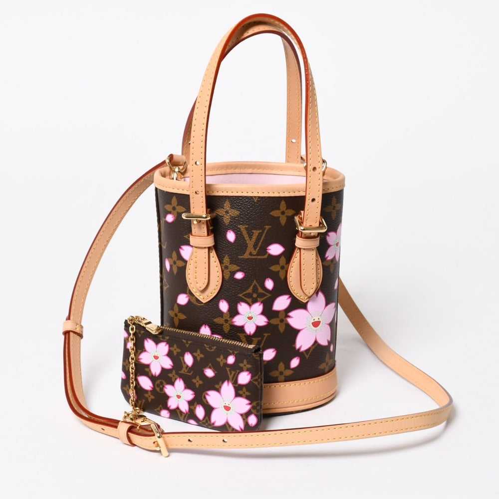 新品同様 LOUIS VUITTON LV × TM ルイヴィトン ナノ バケット ハンドバッグ M13417 モノグラム チェリーブロッサム 村上隆 中古 4a008351