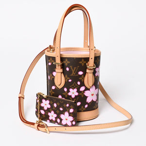新品同様 LOUIS VUITTON LV × TM ルイヴィトン ナノ バケット ハンドバッグ M13417 モノグラム チェリーブロッサム 村上隆 中古 4a008351