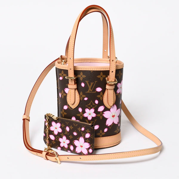 新品同様 LOUIS VUITTON LV × TM ルイヴィトン ナノ バケット ハンドバッグ M13417 モノグラム チェリーブロッサム 村上隆 中古 4a008351