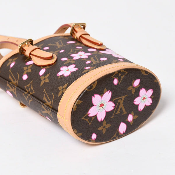 新品同様 LOUIS VUITTON LV × TM ルイヴィトン ナノ バケット ハンドバッグ M13417 モノグラム チェリーブロッサム 村上隆 中古 4a008351