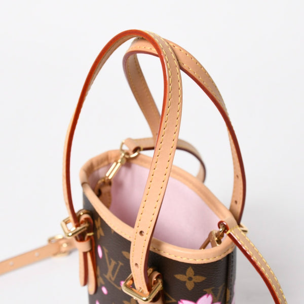 新品同様 LOUIS VUITTON LV × TM ルイヴィトン ナノ バケット ハンドバッグ M13417 モノグラム チェリーブロッサム 村上隆 中古 4a008351