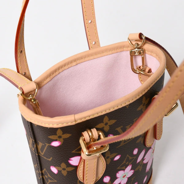 新品同様 LOUIS VUITTON LV × TM ルイヴィトン ナノ バケット ハンドバッグ M13417 モノグラム チェリーブロッサム 村上隆 中古 4a008351