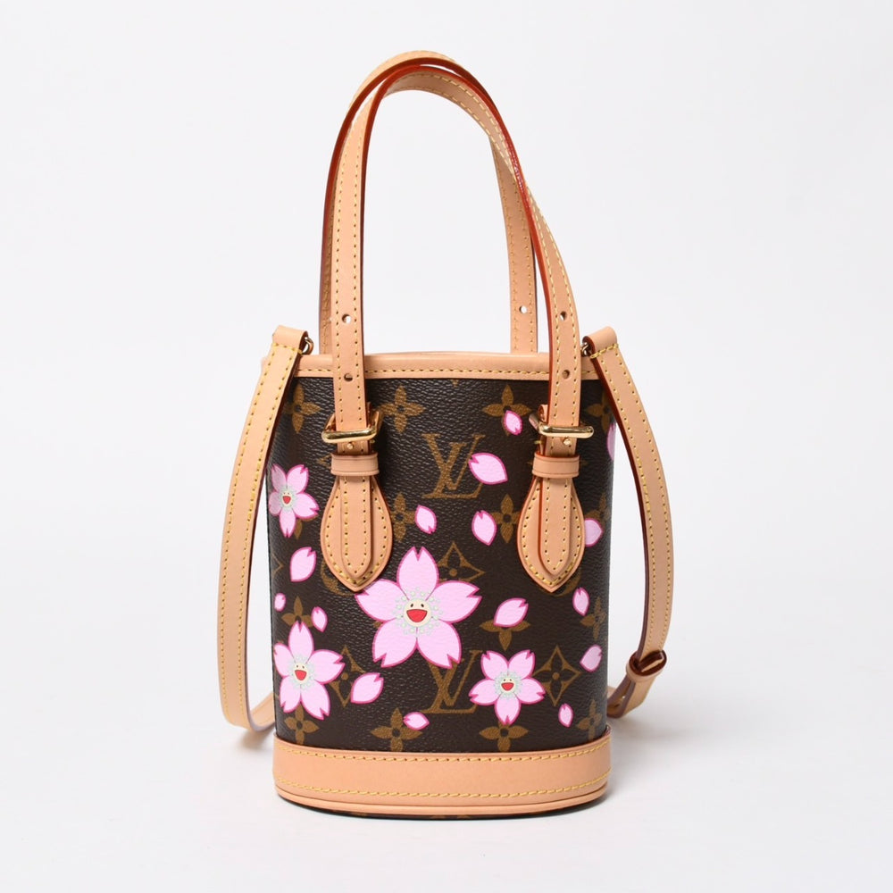 新品同様 LOUIS VUITTON LV × TM ルイヴィトン ナノ バケット ハンドバッグ M13417 モノグラム チェリーブロッサム 村上隆 中古 4a008351
