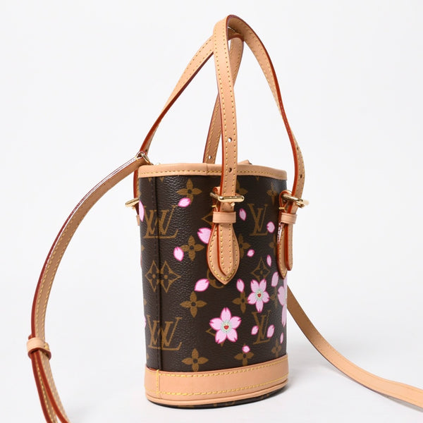 新品同様 LOUIS VUITTON LV × TM ルイヴィトン ナノ バケット ハンドバッグ M13417 モノグラム チェリーブロッサム 村上隆 中古 4a008351