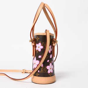 新品同様 LOUIS VUITTON LV × TM ルイヴィトン ナノ バケット ハンドバッグ M13417 モノグラム チェリーブロッサム 村上隆 中古 4a008351