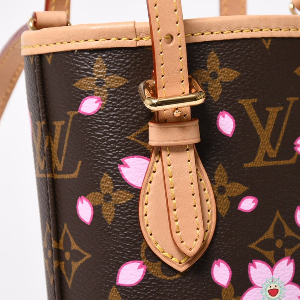 新品同様 LOUIS VUITTON LV × TM ルイヴィトン ナノ バケット ハンドバッグ M13417 モノグラム チェリーブロッサム 村上隆 中古 4a008351