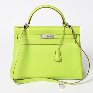 Like new HERMES Kelly 32 2WAY bag □O engraved Kiwi Riken Vaux Epson Silver hardware Made in 2011 Inside stitching Used 4a008402