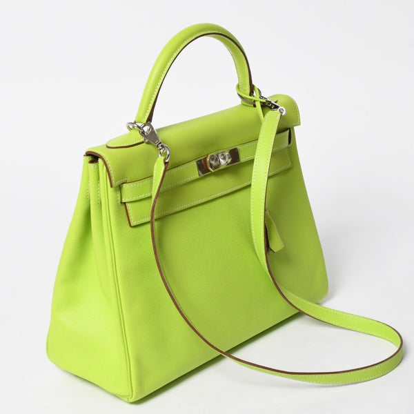 Like new HERMES Kelly 32 2WAY bag □O engraved Kiwi Riken Vaux Epson Silver hardware Made in 2011 Inside stitching Used 4a008402