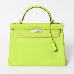 Like new HERMES Kelly 32 2WAY bag □O engraved Kiwi Riken Vaux Epson Silver hardware Made in 2011 Inside stitching Used 4a008402