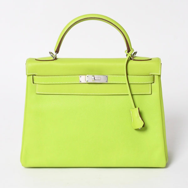Like new HERMES Kelly 32 2WAY bag □O engraved Kiwi Riken Vaux Epson Silver hardware Made in 2011 Inside stitching Used 4a008402