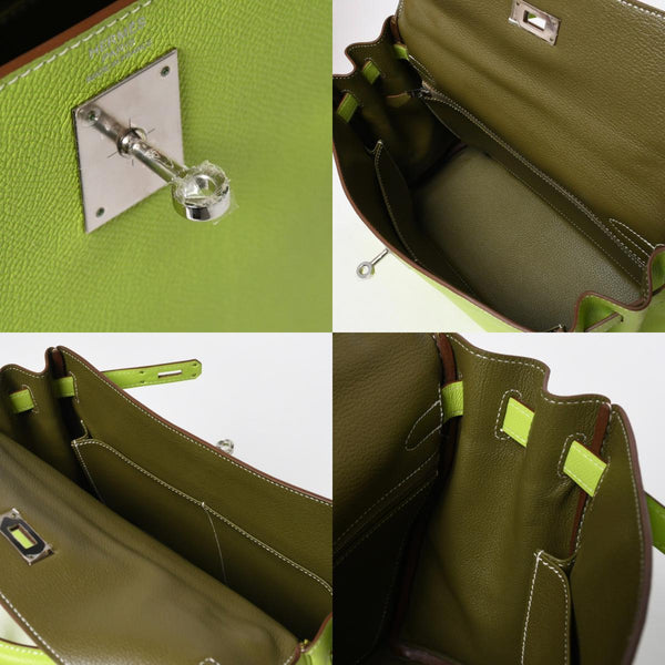 Like new HERMES Kelly 32 2WAY bag □O engraved Kiwi Riken Vaux Epson Silver hardware Made in 2011 Inside stitching Used 4a008402