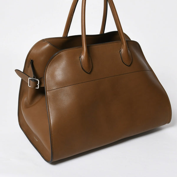 新品同様 THE ROW ザ ロウ Soft Margaux 15 ソフトマルゴー 15 ハンドバッグ レザー ブラウン シルバー金具 中古 4a008609
