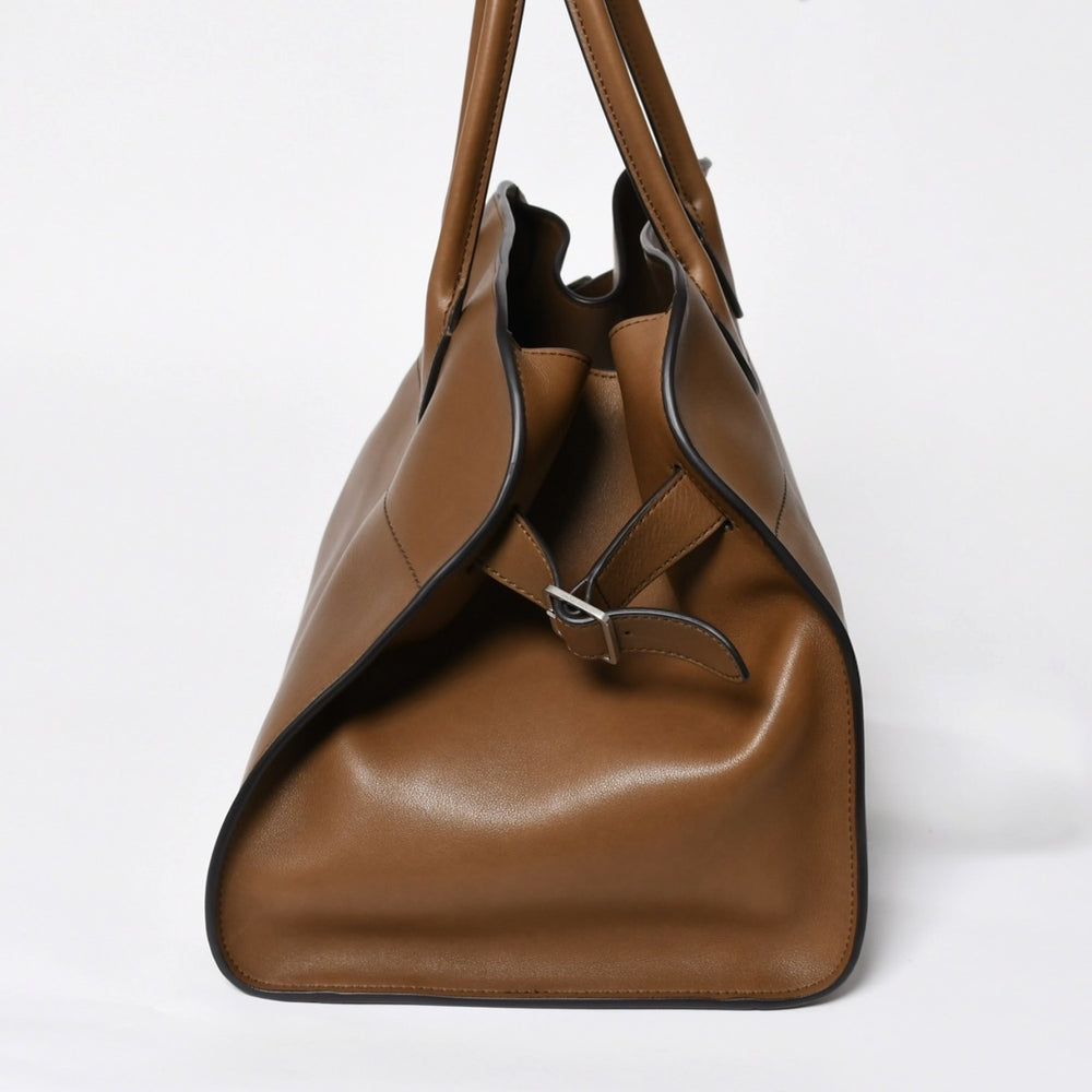 新品同様 THE ROW ザ ロウ Soft Margaux 15 ソフトマルゴー 15 ハンドバッグ レザー ブラウン シルバー金具 中古 4a008609