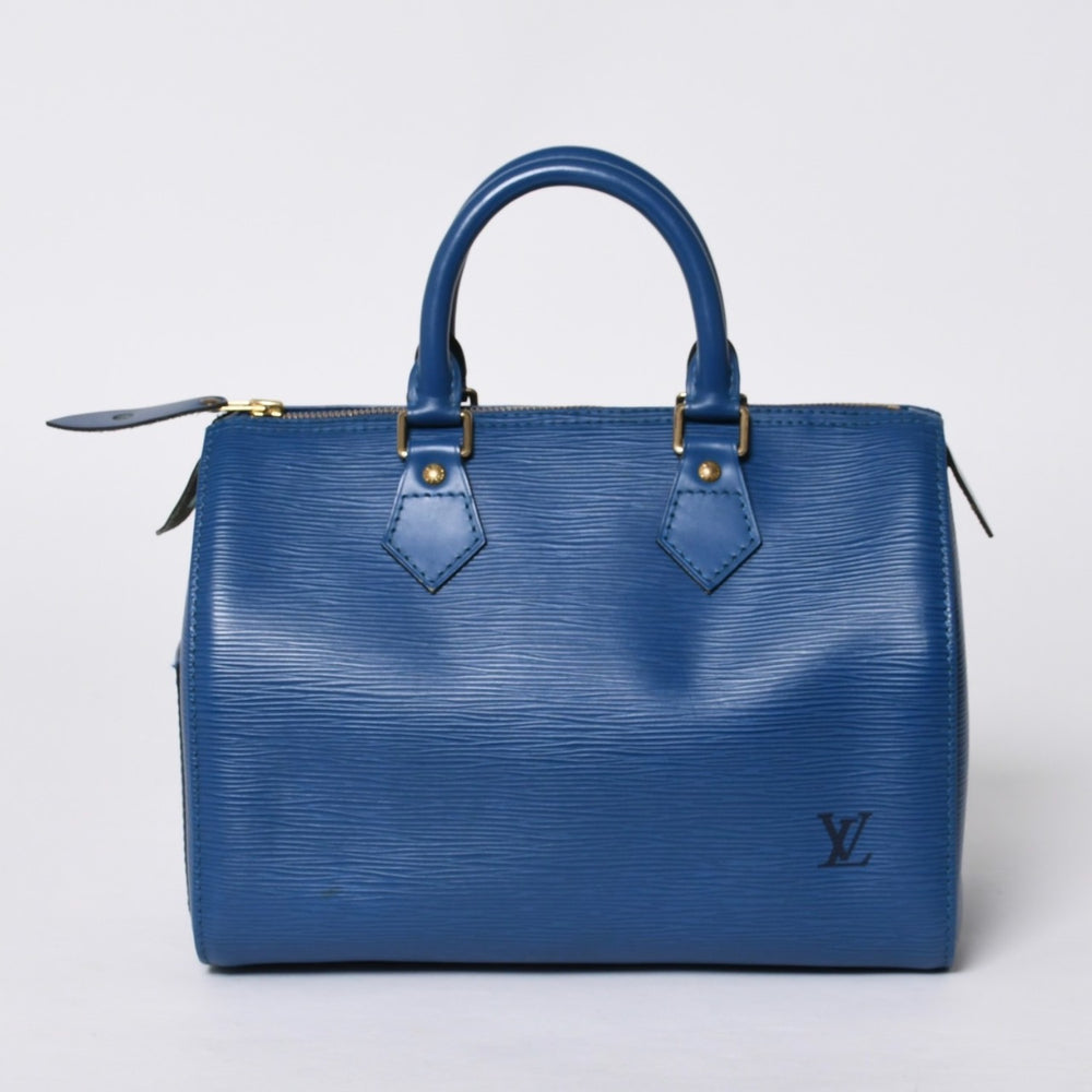Very good condition LOUIS VUITTON Speedy 25 M43015 handbag blue gold hardware epi leather used 4a000477